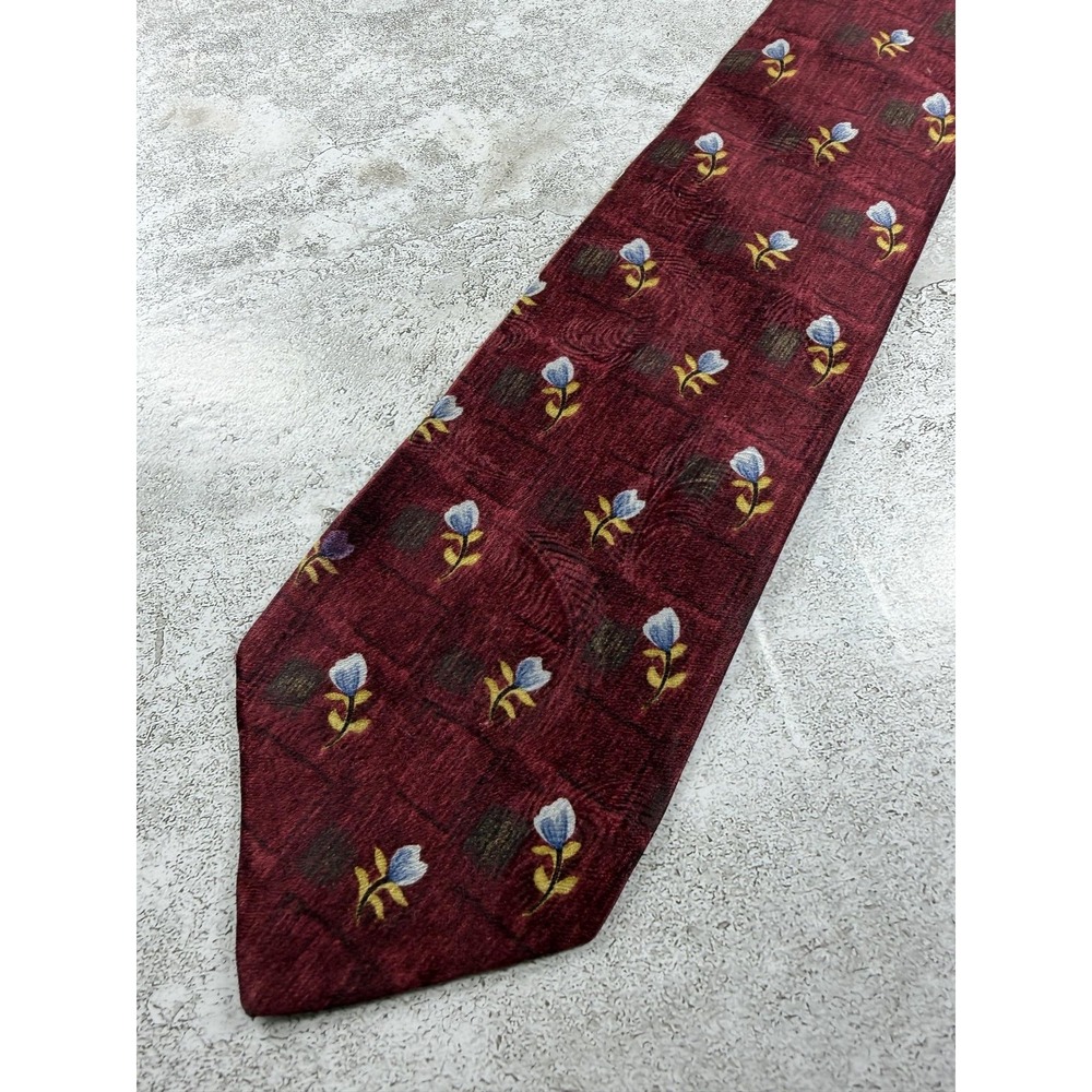 Robert Talbott Tie Mens One Size Red 100% Silk Pointed Floral Embroidered